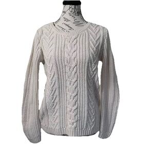 Gap Cable-Knit Ivory Fisherman Wool Blend Sweater Women’s Size Large